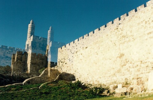 Jerusalem old city wall double exposed
